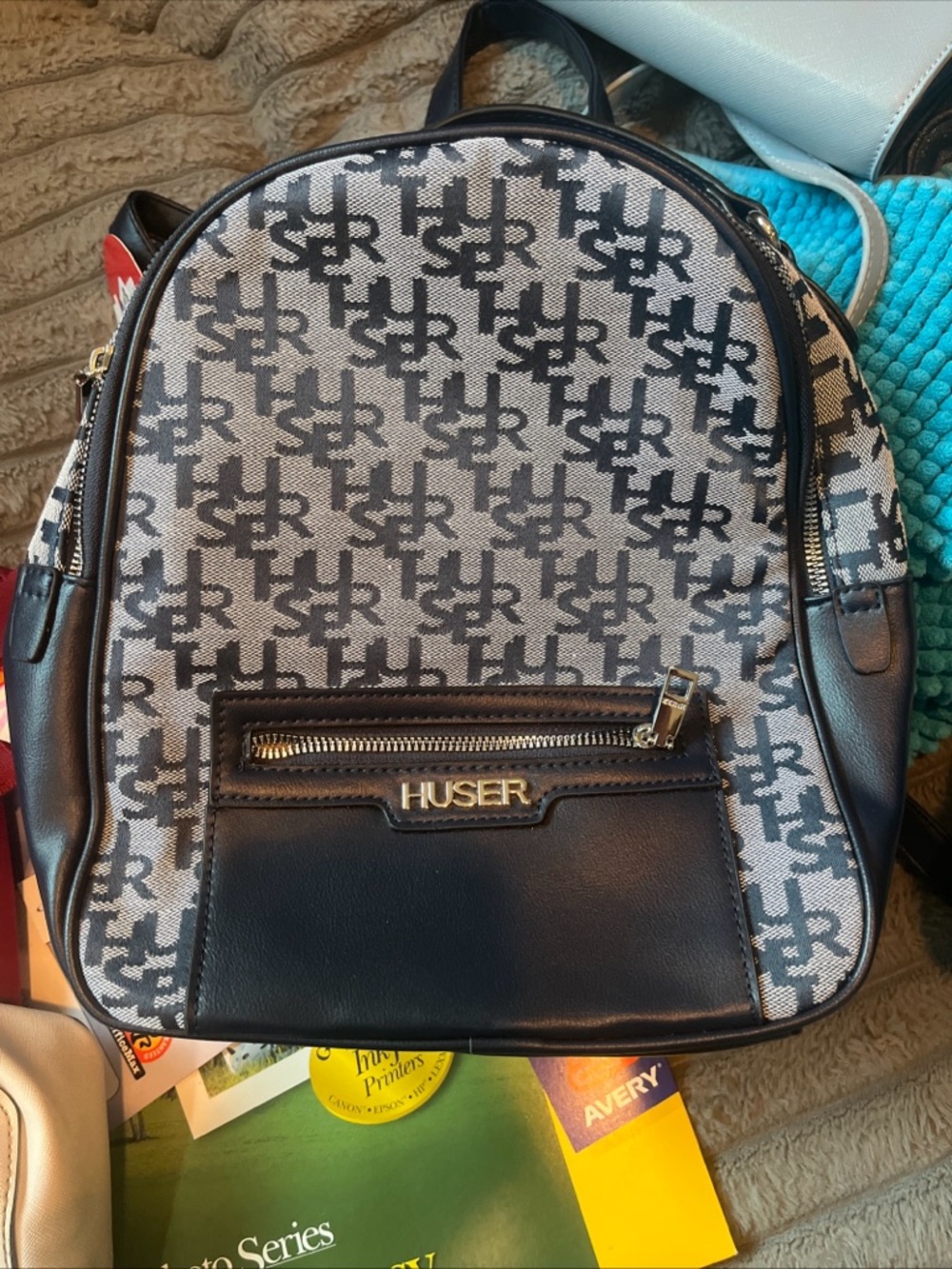 Huser Monogram Black and Gray Canvas Backpack